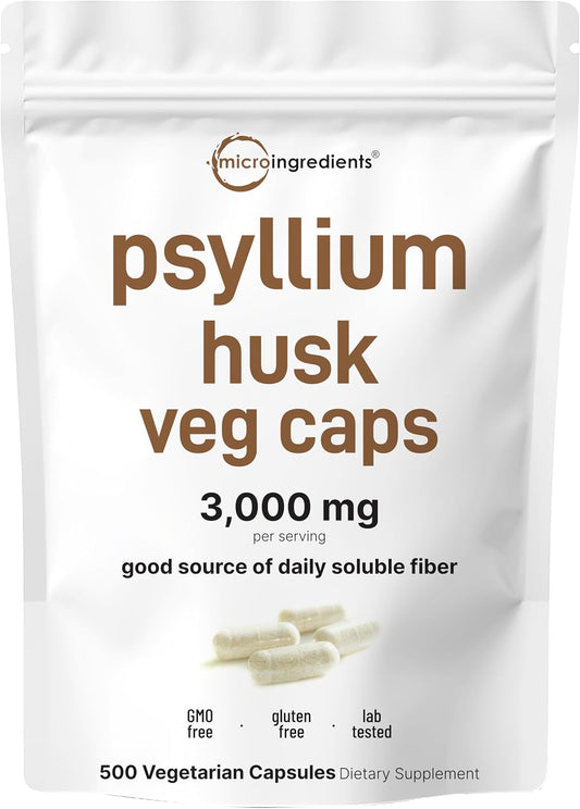 Micro Ingredients Psyllium Husk Capsules 3000mg Per Serving, 500 Veg Caps | Soluble Prebiotic Fiber Supplement for Women & Men | Daily Psyllium Husk Fiber Pills | 83 Servings | Non-GMO, Gluten Free - PrimeBioHealth - canada supplements