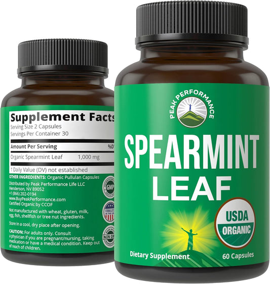 Peak Performance USDA Organic Spearmint Capsules. Organic Vegan Spearmint Leaf Pills for Digestive Support, Ingestion, and More. USA Tested Supplement for Women and Men. - PrimeBioHealth - canada supplements