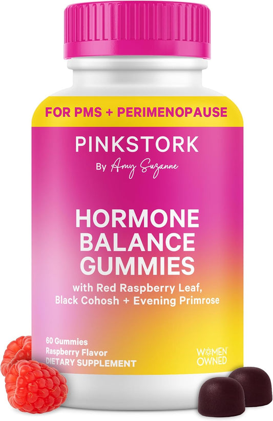 Pink Stork Hormone Balance Gummies for Women, 60 Vegan Gummies | PMS, Menopause & Perimenopause Support, Mood, Digestion, Temperature Comfort + Energy, Red Raspberry Leaf, Black Cohosh - PrimeBioHealth - canada supplements