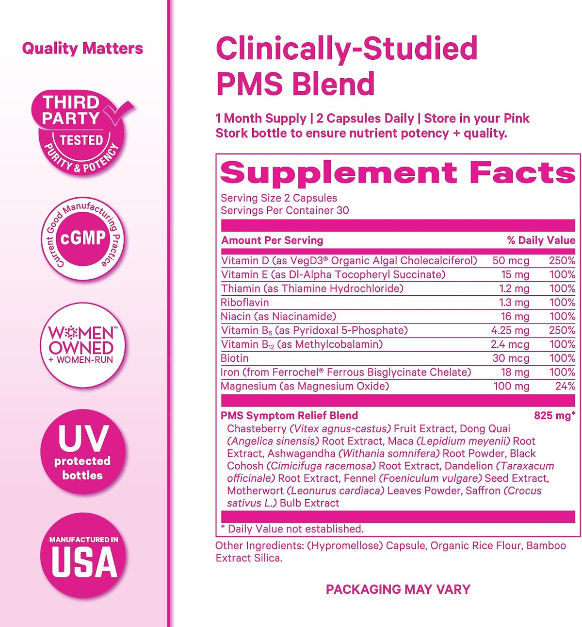 Pink Stork PMS Supplement for Women - Vitex, Ashwagandha, Maca Root & 10 Vitamins & Minerals to Support Hormone Balance, Mood, Bloating, Period Regularity - 60 Capsules - PrimeBioHealth - canada supplements