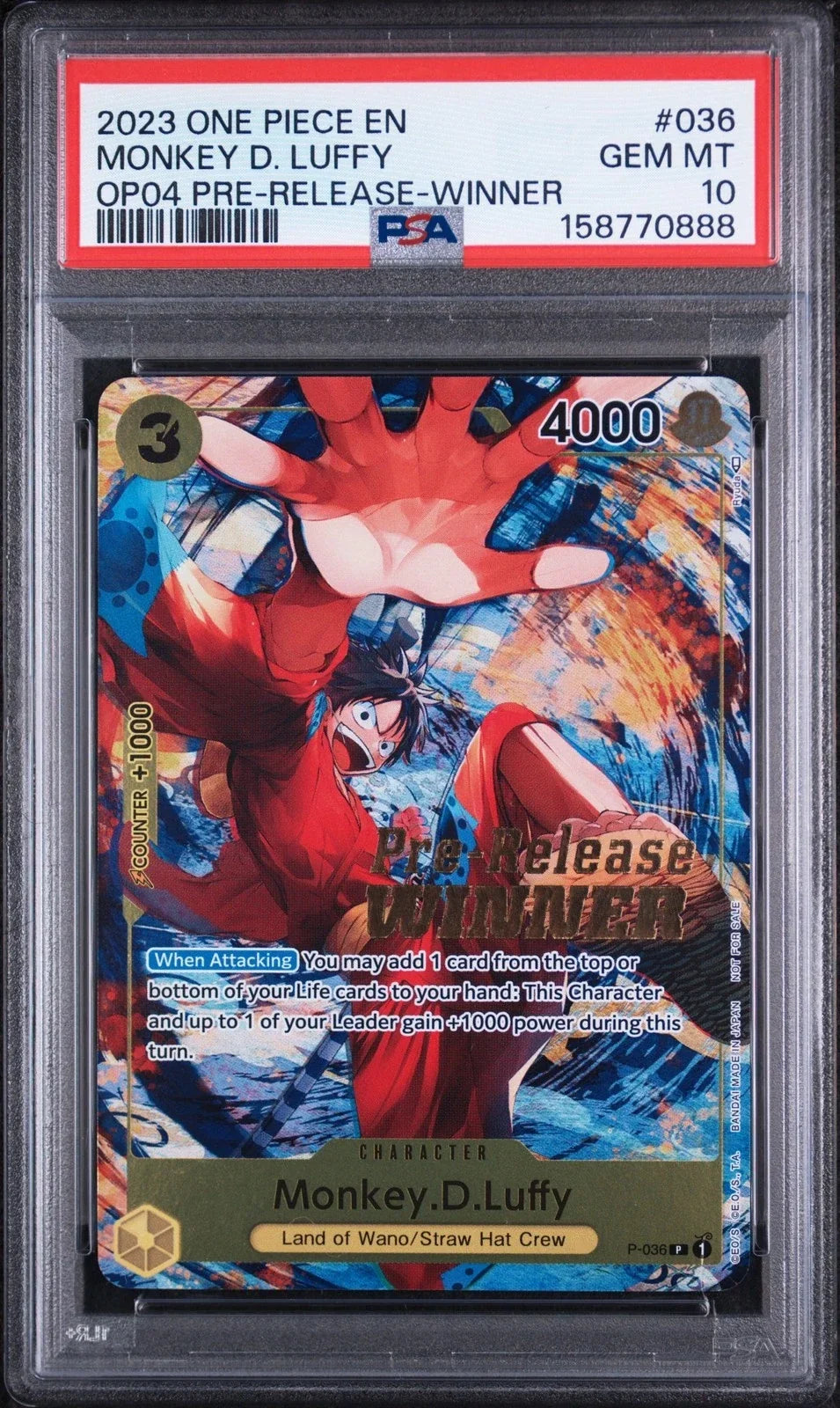 2023 ONE PIECE PROMOS #036 MONKEY D. LUFFY PSA GEM MT 10