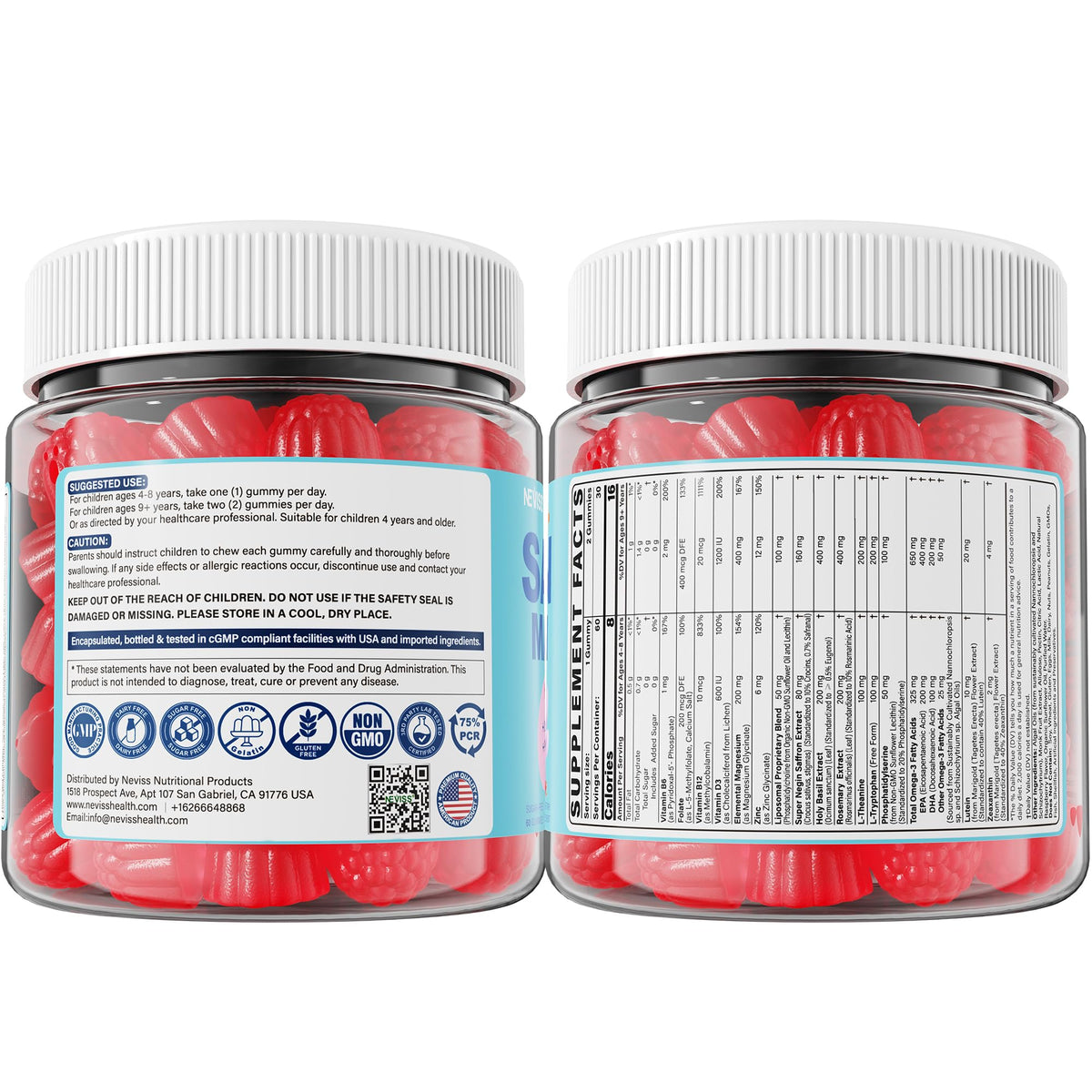 Saffron +Magnesium Glycinate +Omega-3 - Calm Focus Gummies for Kids 4+, Saffron Extract Supplement with L-Theanine, Holy Basil, Rosemary, B6, D3 for Happy Mood, Cognition, Nerve, Sugar Free, 2 Pack - PrimeBioHealth - canada supplements