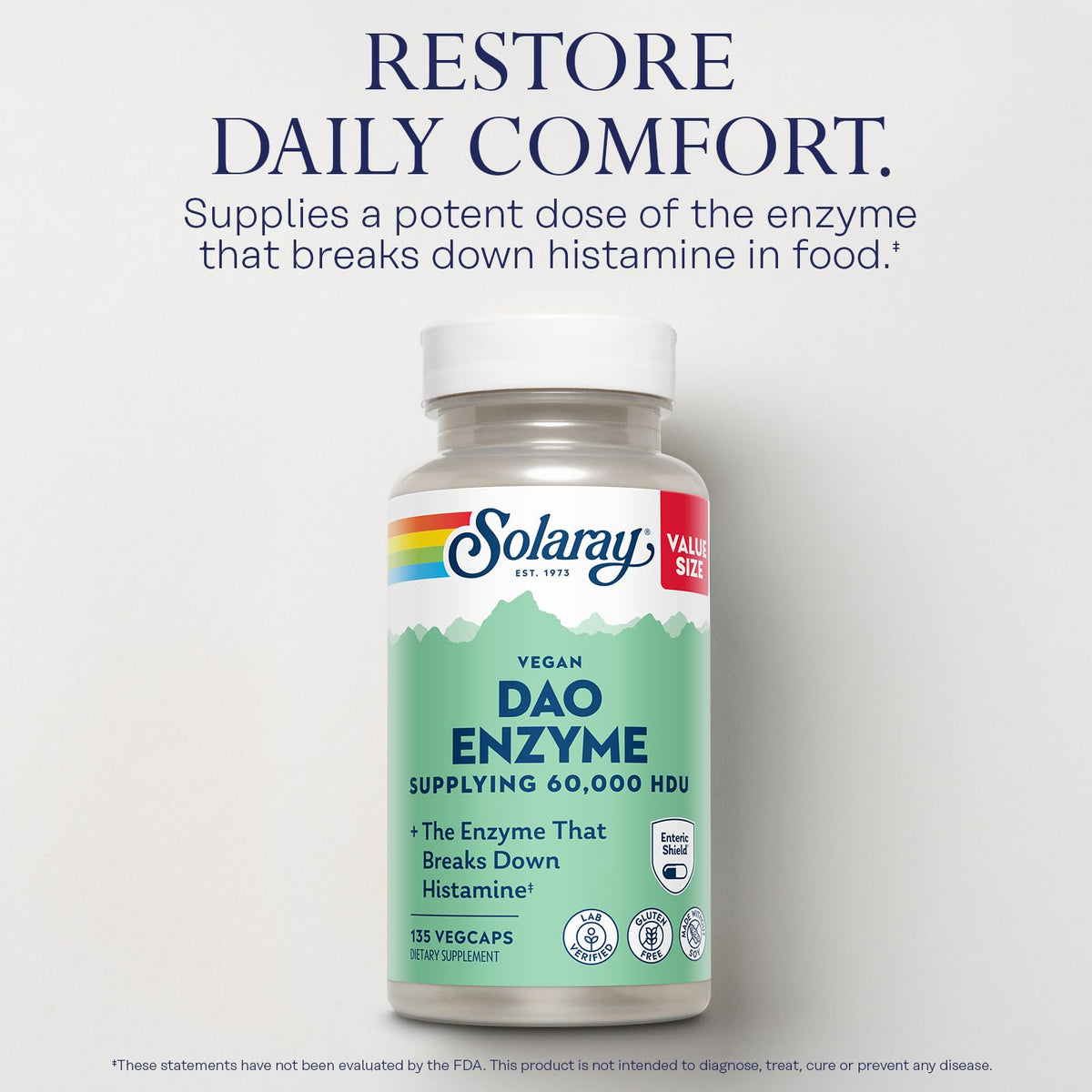 SOLARAY DAO Enzyme - Digestive Enzyme that Breaks Down Histamine - 60,000 HDU - Digestive Enzymes - Vegan, Gluten Free, Lab Verified - 30 Servings, 30 VegCaps - PrimeBioHealth - canada supplements