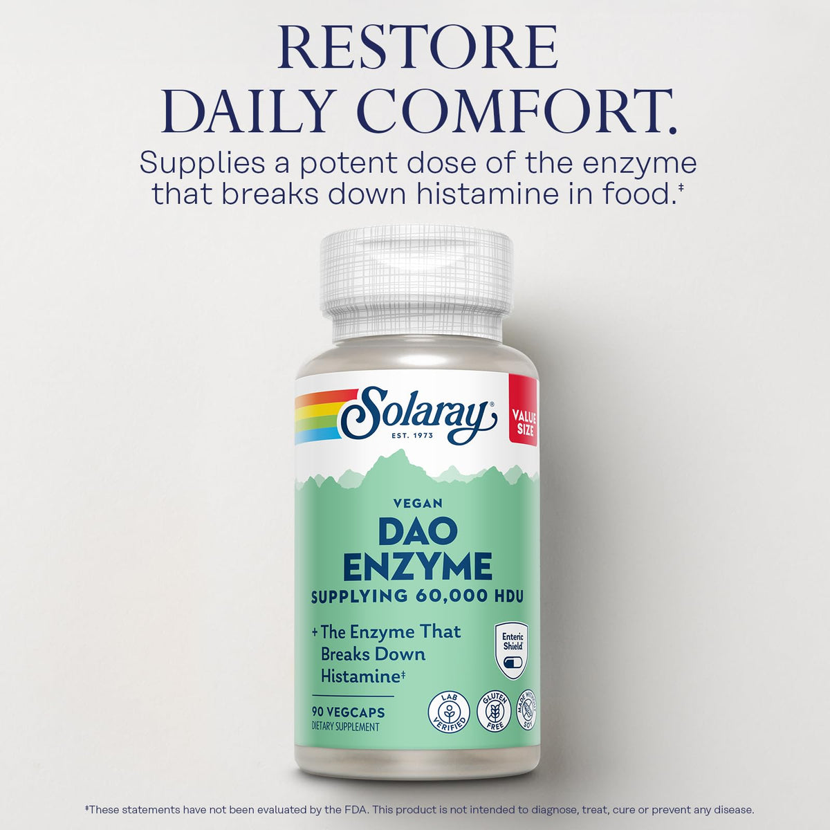 SOLARAY DAO Enzyme - Digestive Enzyme that Breaks Down Histamine - 60,000 HDU - Digestive Enzymes - Vegan, Gluten Free, Lab Verified - 30 Servings, 30 VegCaps - PrimeBioHealth - canada supplements