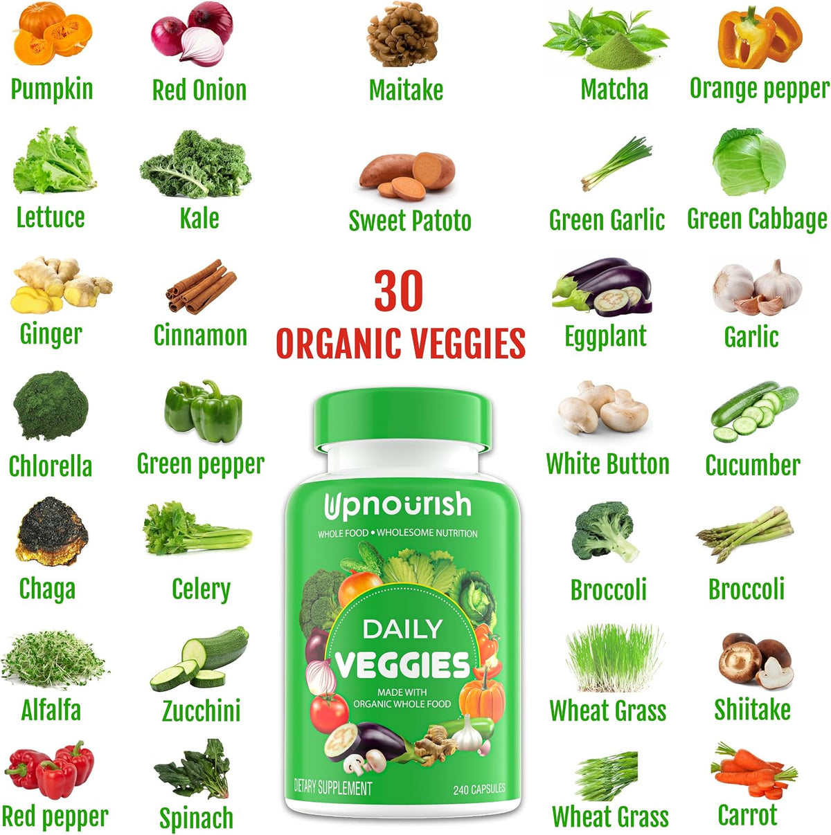 UpNourish Organic Fruits and Veggies Supplement - Support Diet Balance, Body Cleanse & Energy - 480 Fruits and Super Greens Capsules from Nature - Fruit and Vegetable Supplements for Adults & Kids - PrimeBioHealth - canada supplements
